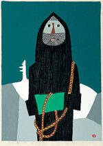 畦地梅太郎「冬の山男」木版画 1978年