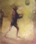 平野遼「子供と風船」油彩8号