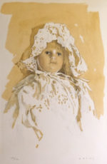 小磯良平「レースの帽子の人形」リトグラフ42×31cm