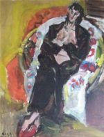 原精一「黒いガウンの裸婦」油彩12号