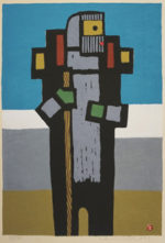 畦地梅太郎「山を歩く男」木版画44.6×30.4cm