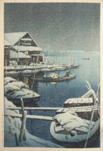 川瀬巴水「雪の向島」木版画36×23.5cm