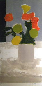 ベルナール・カトラン「孔雀草」リトグラフ74×37cm