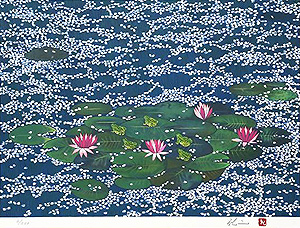 平松礼二 モネの池に桜花散る 版画リトグラフ33 3 46 5cm 絵画買取価格査定