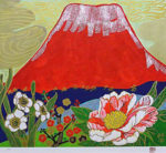 片岡球子「富士に花咲く」版画リトグラフ46.2×53.8cm