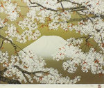 中島千波「桜花霞富士」版画47.3×60.6cm