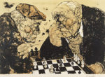 田中阿喜良「チェス」版画リトグラフ46.5×66.5cm