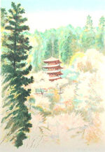中根寛「長谷寺」版画リトグラフ45.5×32cm