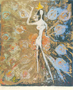 永瀬義郎「孔雀の女王」版画37.5×32.5cm