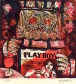 増田誠「プレイボーイ」版画リトグラフ26×26cm