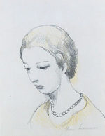 マリー・ローランサン「物思いにふける乙女」版画18×13.8cm
