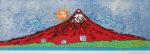 草間彌生「七色の富士(赤)」木版画30.3×90cm