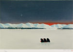 斎藤真一「二本木の雪」版画30×44cm