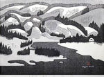 斎藤清「会津の冬(63)麻生」木版画37.8×52.8cm