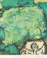 三岸節子「花(緑と黄)」版画45.5×38cm