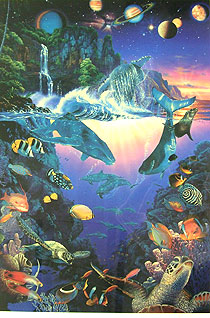 水彩画 アクリル イルカ 海 | 水彩画 アクリル ラッセン イルカ 海 