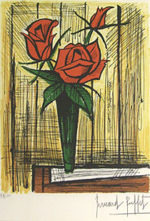 ベルナール・ビュッフェ「薔薇」版画39×28cm