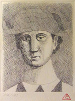 有元利夫「1987年展覧会ポスター」銅版画12.9×10.2cm