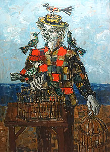 ポール・アイズピリ「鳥と人物」油彩