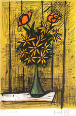 ビュッフェ「2本のバラとマーガレットの花束」版画64×47cm