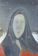 斎藤真一「青い頭巾 お春瞽女物語り」油彩22.7×15.8cm