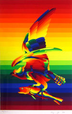 靉嘔「虹をつかむ虹の鳥」版画47×31.5cm