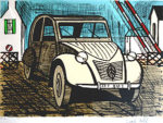 ベルナール・ビュッフェ「シトロエン2CV」版画50×65.5cm