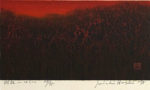 星襄一「樹林-ゆうべ」木版画 1973年