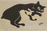 斎藤清「親子猫」木版画 1955年