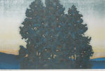 星襄一「杉(朝)」木版画 1978年