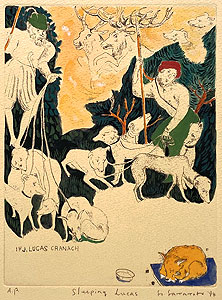 山本容子「Sleeping Lucas」手彩色銅版画 1994年
