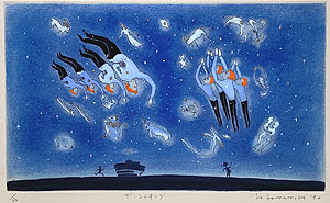 山本容子「ザ・シンギング」手彩色銅版画 1992年
