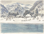 真下慶治「雪の小外川」版画27.5×37.5cm