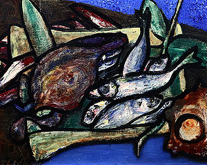 林武「魚図」油彩 1952年