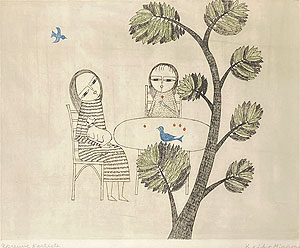 南桂子「テーブルと二人の少女」銅版画 1965年