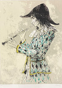ジャン・ジャンセン「フルートを吹くアルルカン」版画 1985年