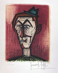 ベルナール・ビュッフェ「赤い基調のピエロ：ベルナール・ビュッフェ版画作品集より」版画 1967年