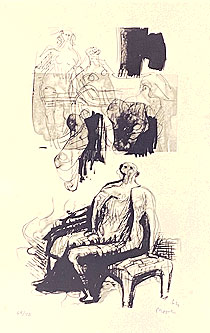 ヘンリー・ムーア「暖炉のそばに腰かける女性」版画 1973年