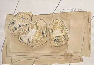香月泰男「馬鈴薯」パステル・水彩画 1956年