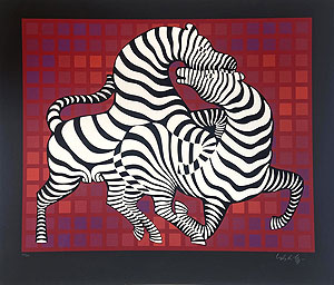 ヴィクトル・ヴァザルリ「Playful Zebras」版画 1987年