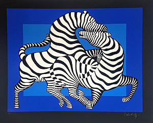 ヴィクトル・ヴァザルリ「Playful Zebras(Blue/black)」版画 1987年