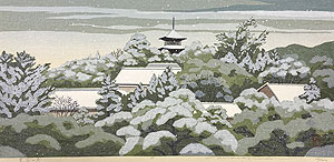 井堂雅夫「黒谷の冬」木版画 1988年