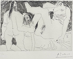 パブロ・ピカソ「原始人セレスティンと娘：156シリーズ」銅版画 1971年