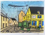 ベルナール・ビュッフェ「マレイユ 黄色と青色のカフェ」版画 1985年