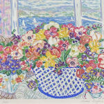 レスリー・セイヤー「青い花瓶」版画 30×30.5cm