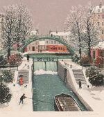 ミッシェル・ドラクロワ「冬のサンマルタン運河」版画 35×35cm