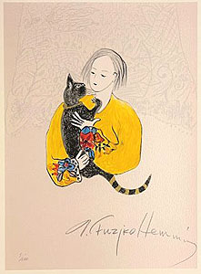 フジ子・ヘミング「迷い込んだ猫・くりくり」版画 2008年