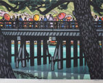 クリフトン・カーフ「嵐山の桜(渡月橋)」木版画 1983年
