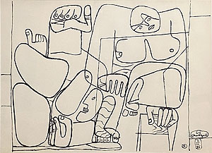 ル・コルビュジエ「バルセロナの陥落(モノクロ)」版画 1960年