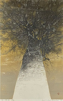星襄一「高い梢(B)」木版画 1976年